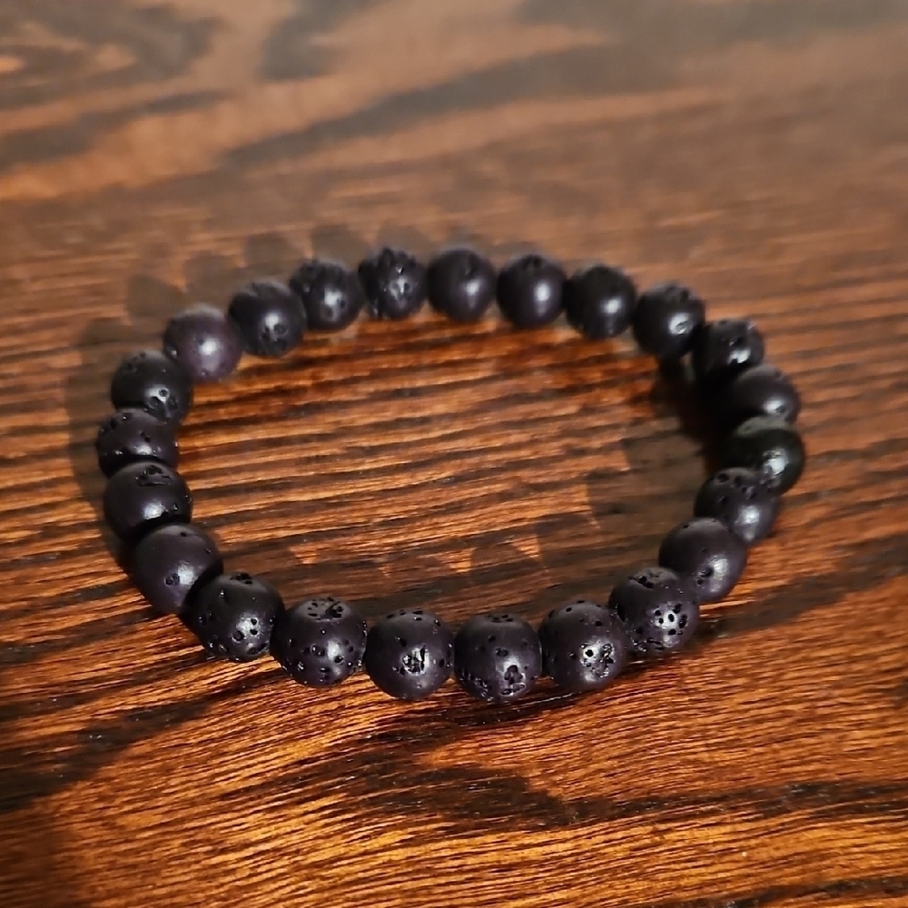 Black Lava Rock Beaded Bracelet, NWOT